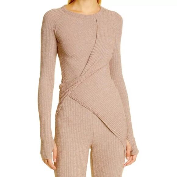 Alix Nyc Vista Rib Twist Front Stretch Long Sleeve Top in Chestnut Size Medium - Picture 1 of 9